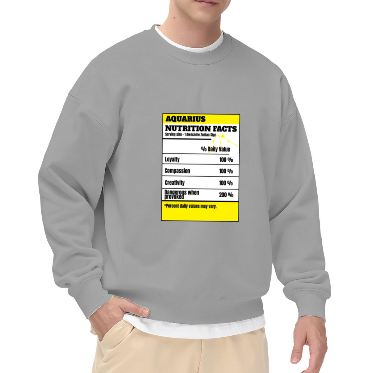 Aquarius Nutrition Facts Zodiac Parody Crewneck Sweatshirt | Funny Astrology Label Pullover, Aquarius Gift