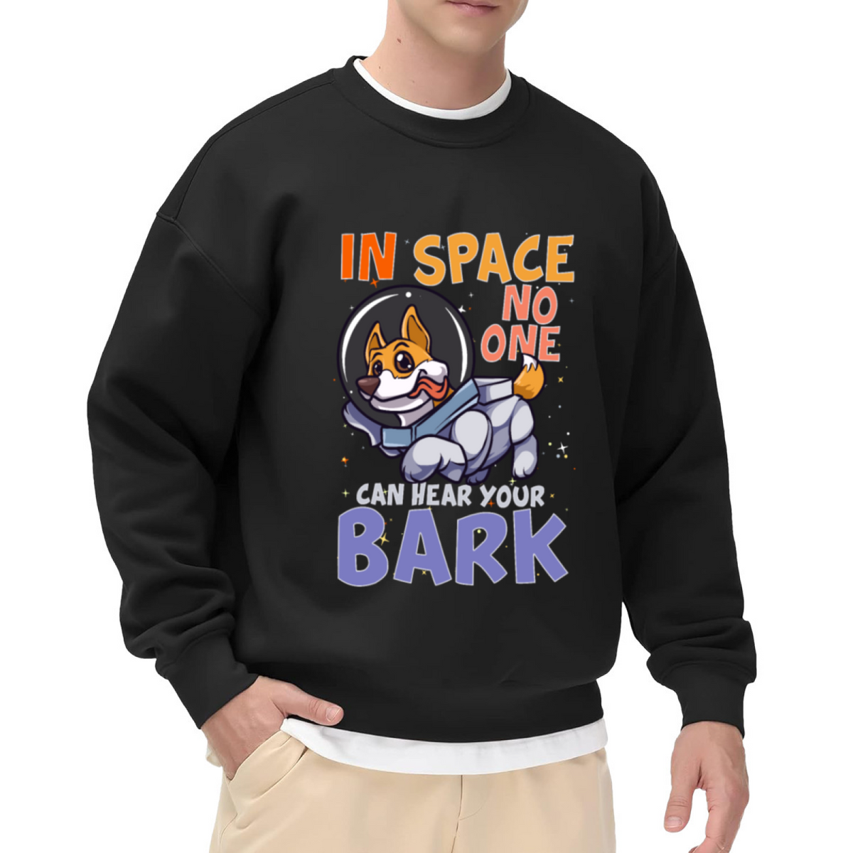 Astronaut Corgi Sweatshirt | In Space No One Can Hear Your Bark Graphic Crewneck, Funny Dog Space Pullover Top, Corgi Lover Gift