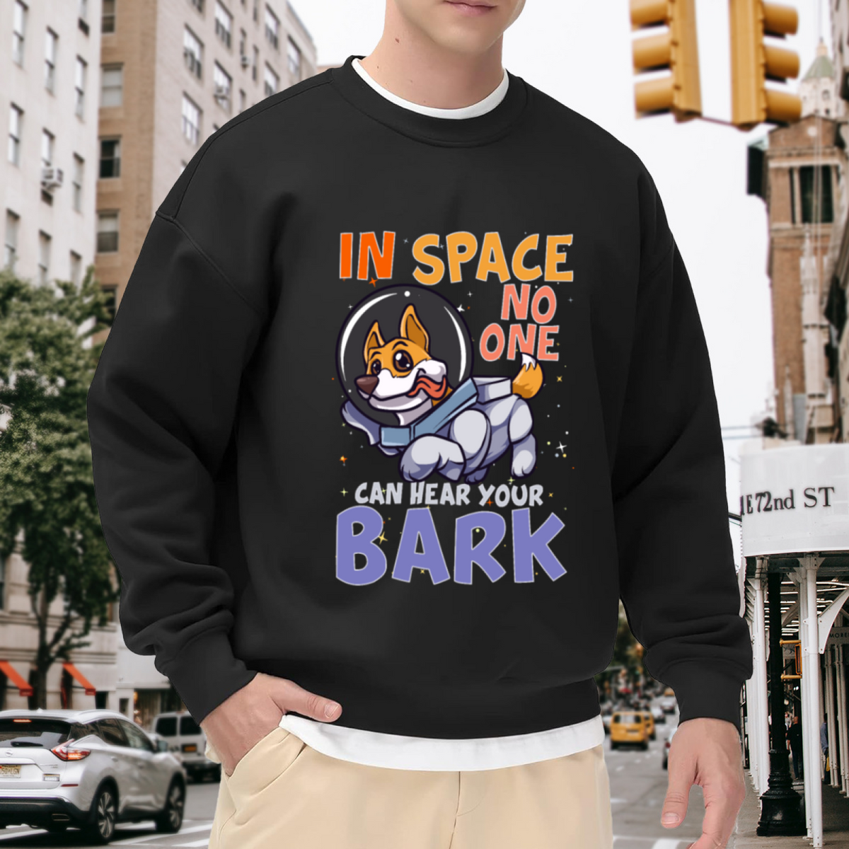Astronaut Corgi Sweatshirt | In Space No One Can Hear Your Bark Graphic Crewneck, Funny Dog Space Pullover Top, Corgi Lover Gift