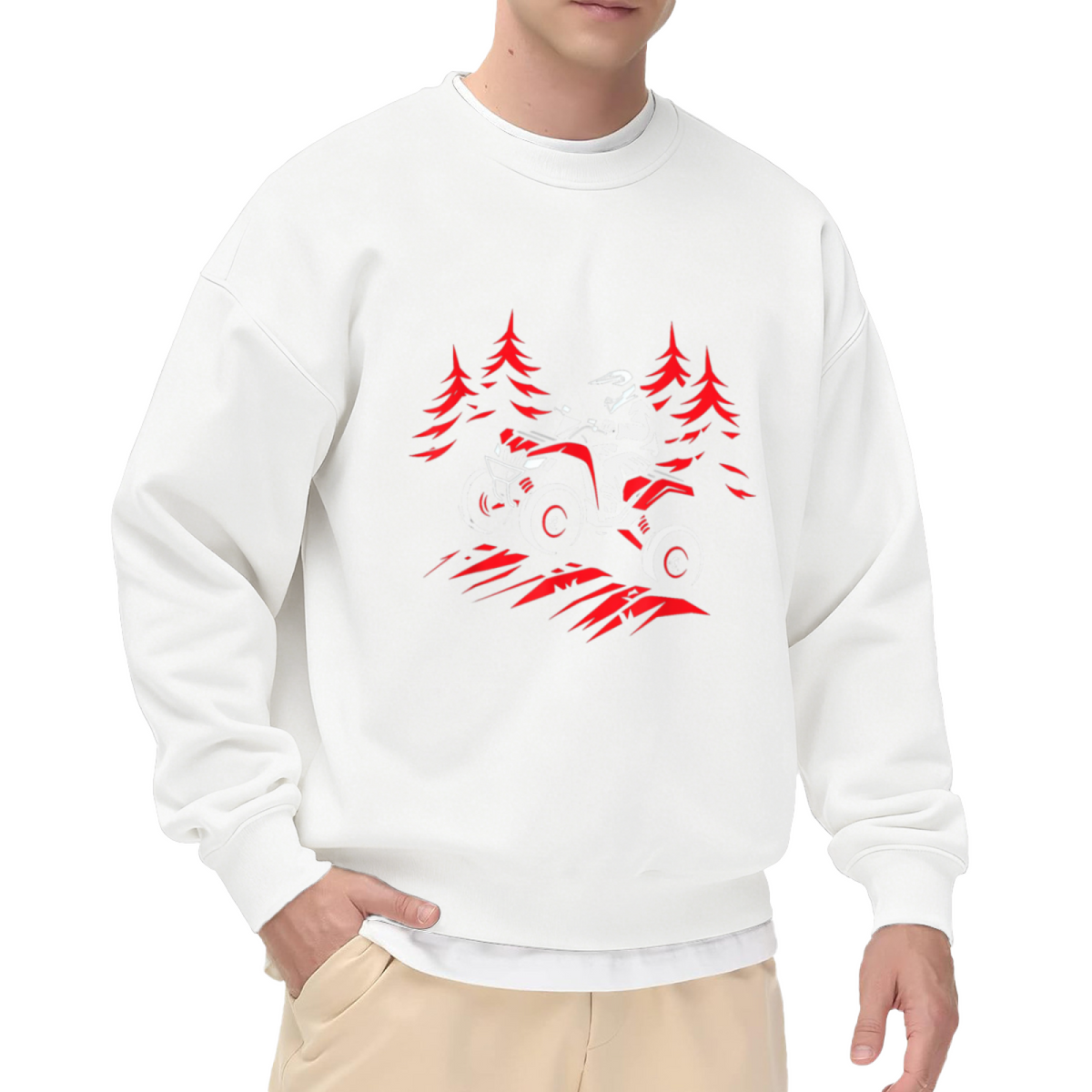 ATV Quad Rider Off Road Crewneck Sweatshirt, Forest Trail Extreme Sports Pullover, Quad Biking Gift