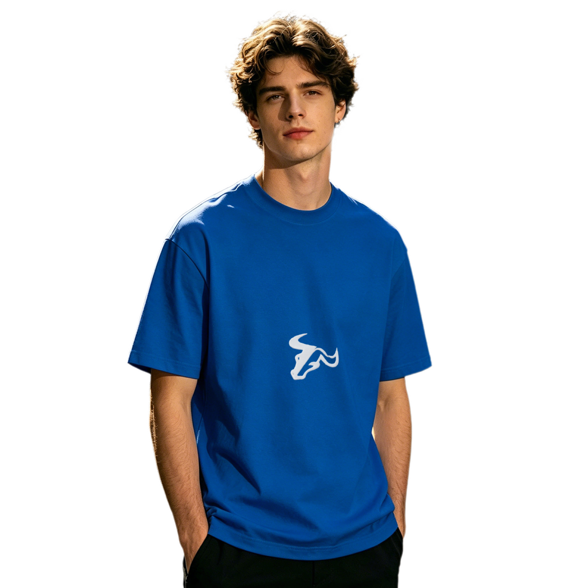 Men's Minimal Single Bull Head Sport Logo Casual Short Sleeve Tee
