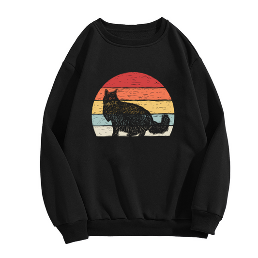 Vintage Retro Sunset Black Cat Crewneck Sweatshirt for Cat Lovers