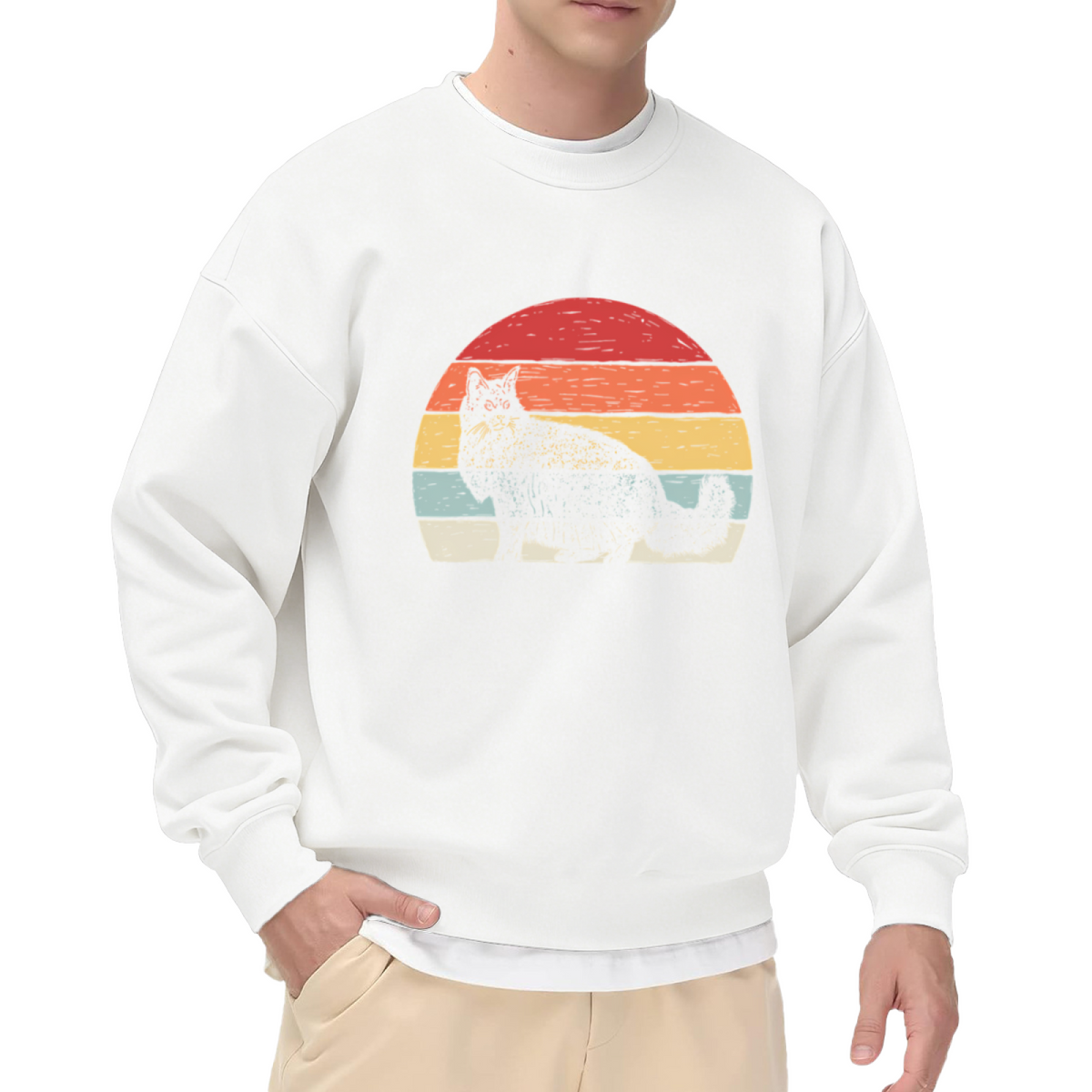 Vintage Retro Sunset Black Cat Crewneck Sweatshirt for Cat Lovers
