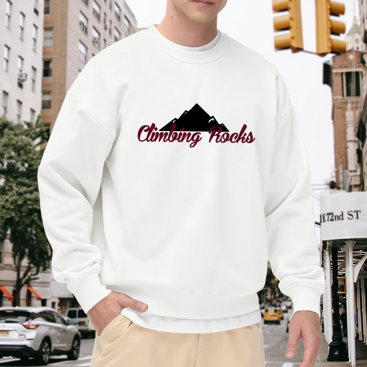 Climbing Rocks Mountain Crewneck Sweatshirt | Outdoor Adventure Pullover, Mountain Graphic Outdoor Top, Nature Lover Gift