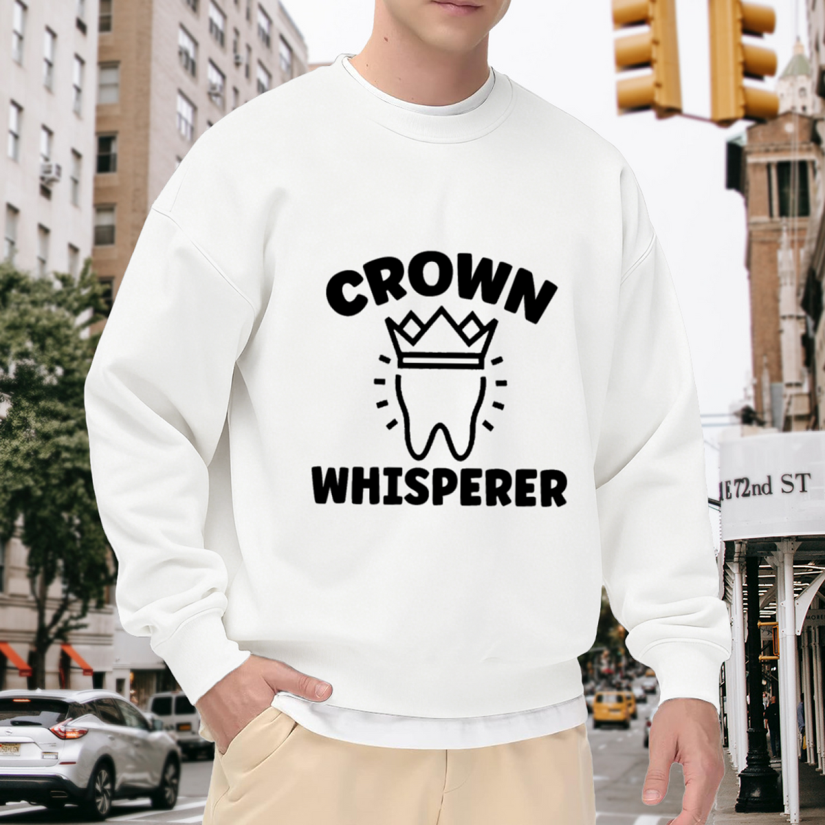 Crown Whisperer Tooth Crewneck Sweatshirt, Funny Dentist Dental Pullover, Orthodontist Gift