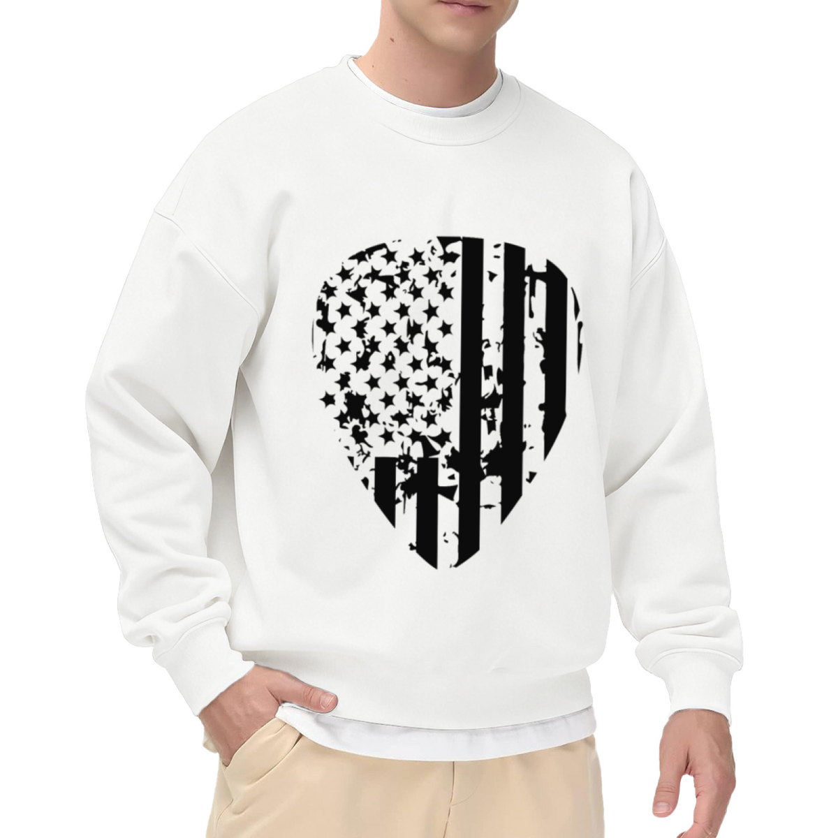 Distressed American Flag Guitar Pick Crewneck Sweatshirt | Grunge Patriotic Musician Pullover, 4th of July Gift