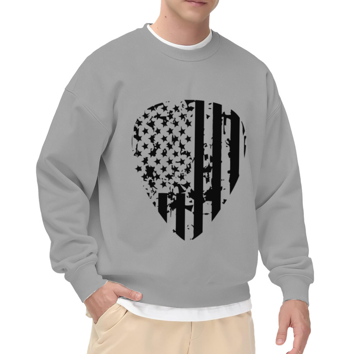 Distressed American Flag Guitar Pick Crewneck Sweatshirt | Grunge Patriotic Musician Pullover, 4th of July Gift