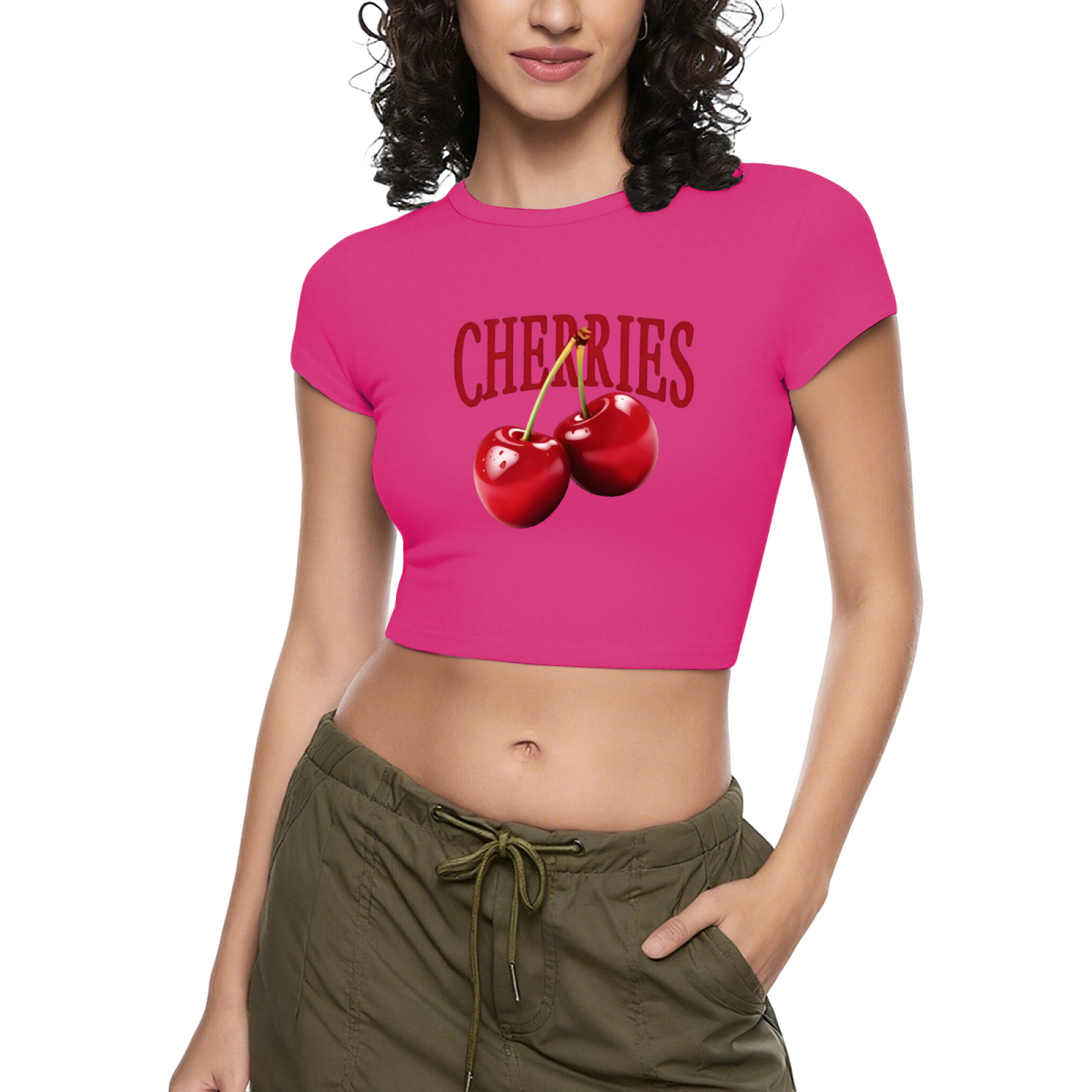 Juicy CHERRIES Fruit Print Vibrant Red Crop Top