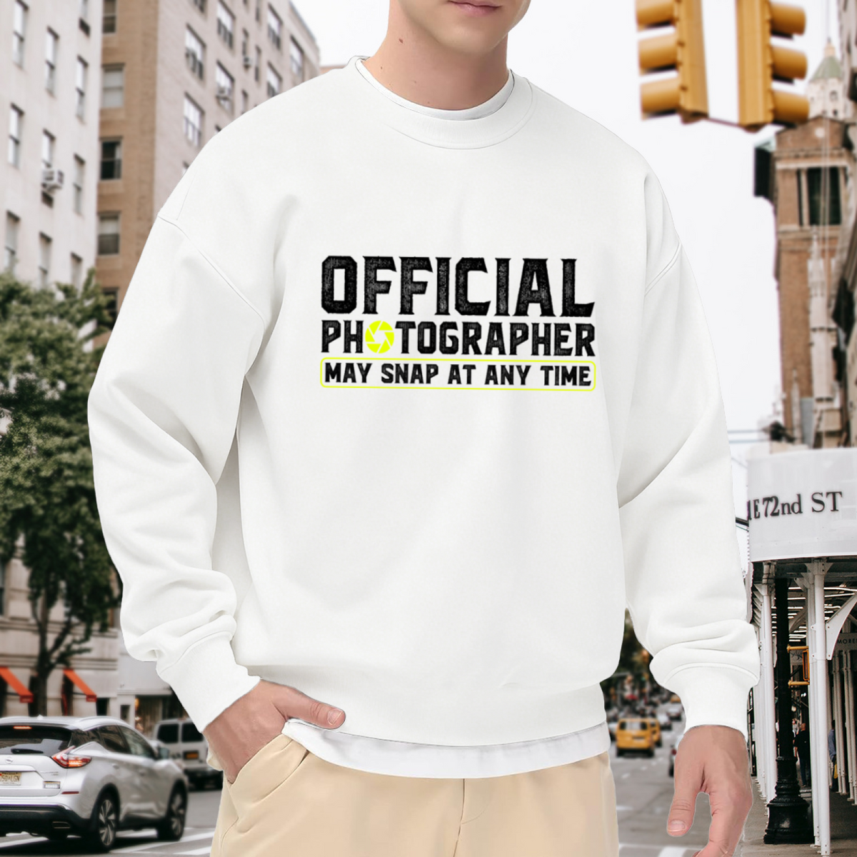 Official Photographer May Snap At Any Time Sweatshirt | Funny Camera Graphic Crewneck, Photography Lover Pullover Top, Photographer Gift