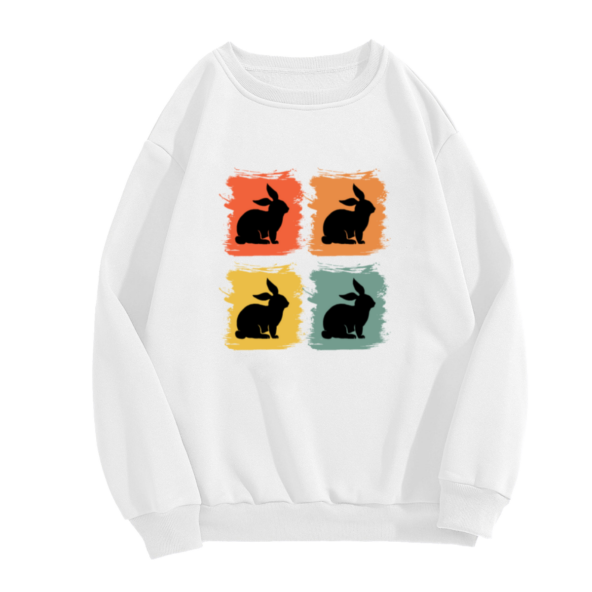 Pop Art Rabbit Silhouette Grid Crewneck Sweatshirt | Retro Color Block Bunny Graphic Pullover, Easter Bunny Gift