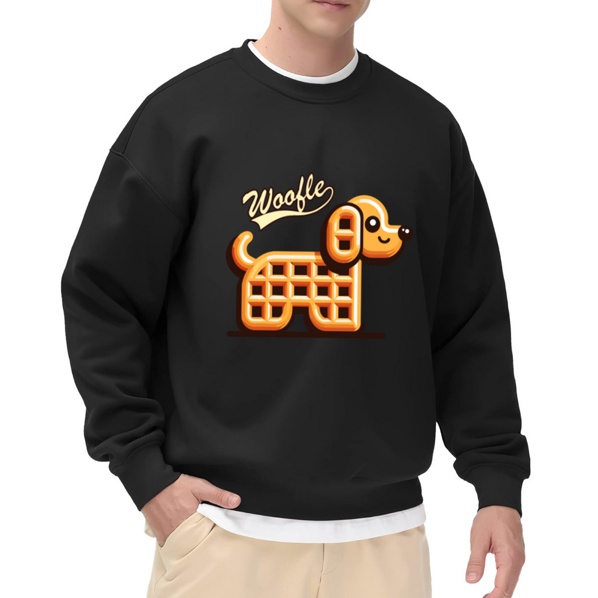 Woofle Waffle Dachshund Crewneck Sweatshirt Cute Retro Food Pun Graphic for Casual Wear