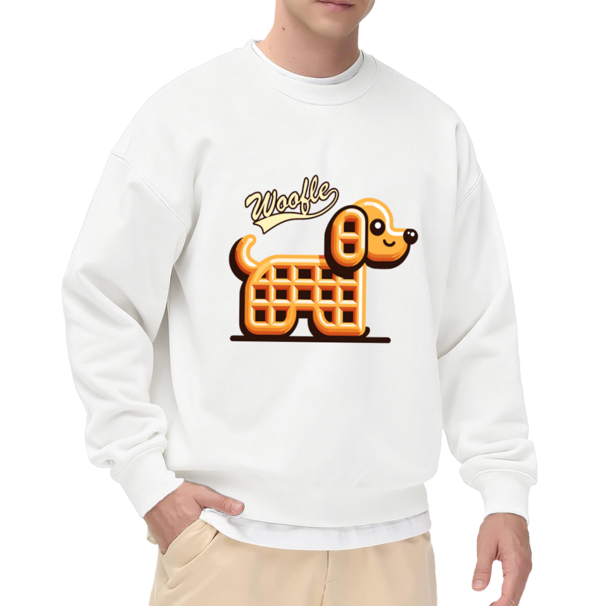 Woofle Waffle Dachshund Crewneck Sweatshirt Cute Retro Food Pun Graphic for Casual Wear