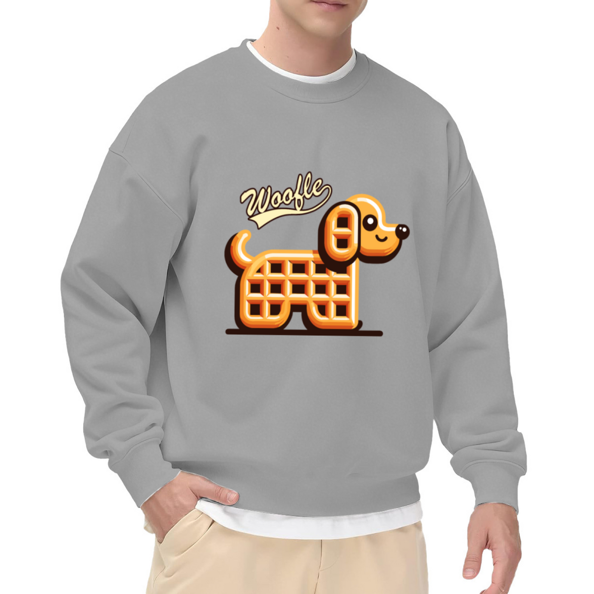 Woofle Waffle Dachshund Crewneck Sweatshirt Cute Retro Food Pun Graphic for Casual Wear