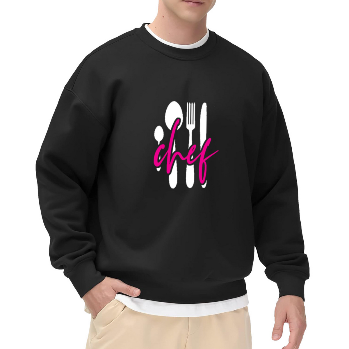 Chef Cutlery Crewneck Sweatshirt - Kitchen Cooking Graphic Pullover, Foodie Gift, Restaurant Cook Top