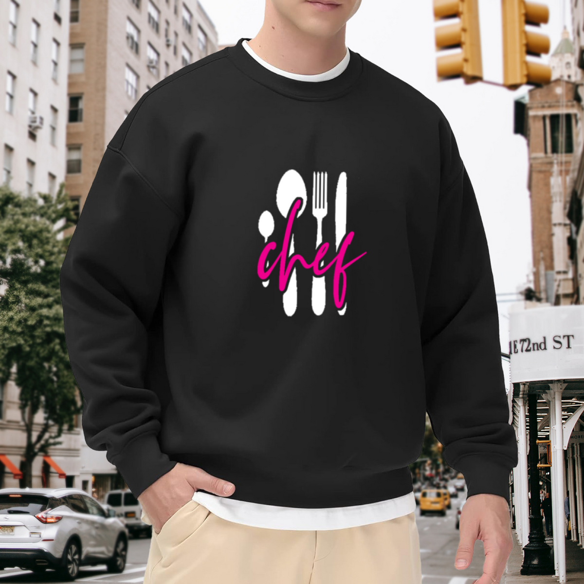 Chef Cutlery Crewneck Sweatshirt - Kitchen Cooking Graphic Pullover, Foodie Gift, Restaurant Cook Top