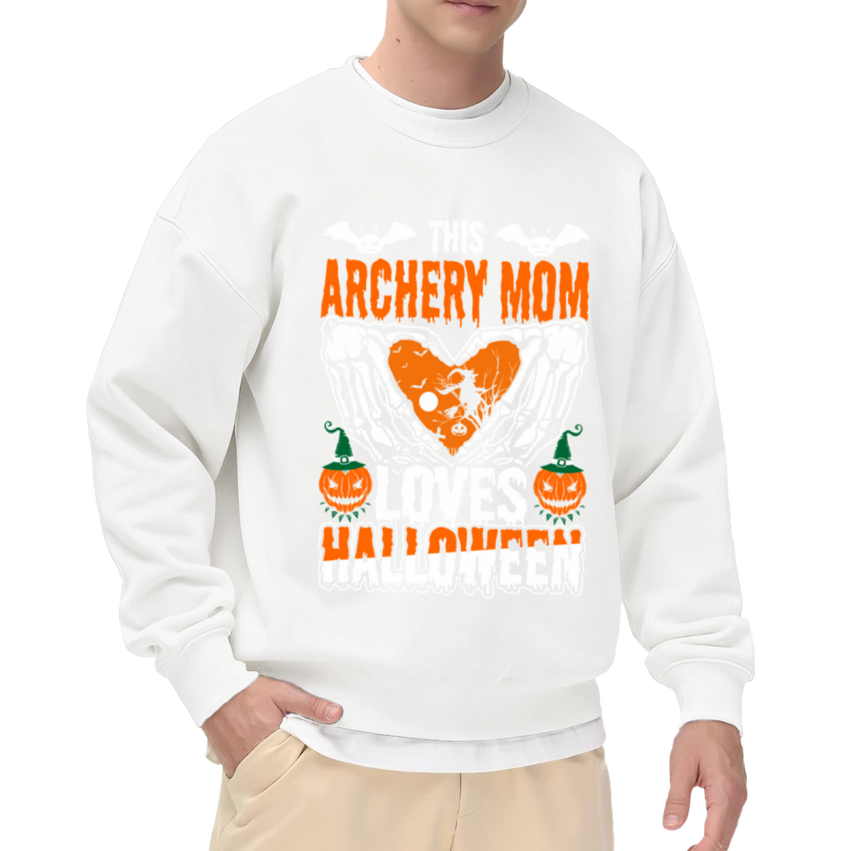 This Archery Mom Loves Halloween Crewneck Sweatshirt - Spooky Pumpkin Archer Graphic, Festive October Pullover