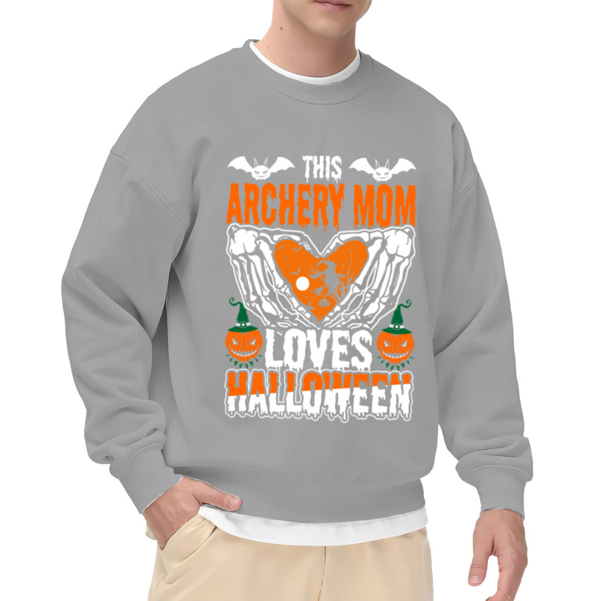 This Archery Mom Loves Halloween Crewneck Sweatshirt - Spooky Pumpkin Archer Graphic, Festive October Pullover