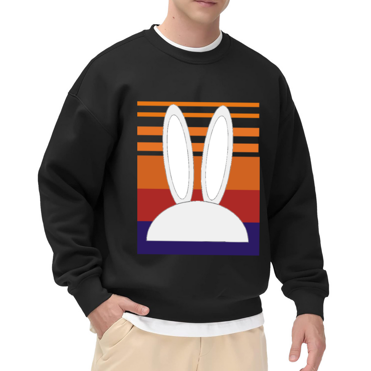 Retro Sunset Bunny Ears Crewneck Sweatshirt, Minimalist Rabbit Silhouette Pullover, Easter Gift