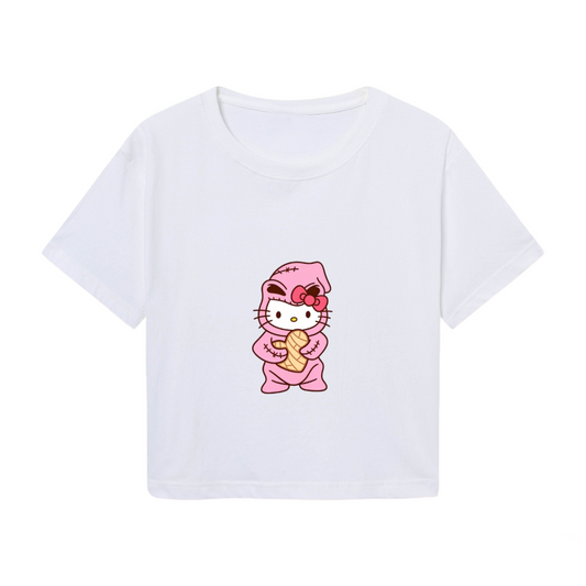 Cosplay Suit Hello Kitty Fun White Crop Tee