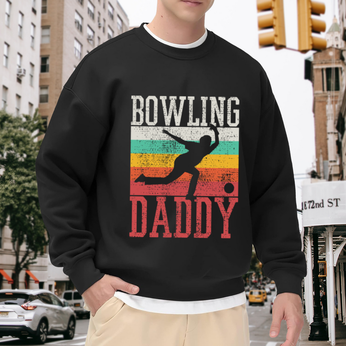 Retro Vintage BOWLING DADDY Crewneck Sweatshirt, Bowling Dad Graphic Apparel for Dads Who Love Bowling