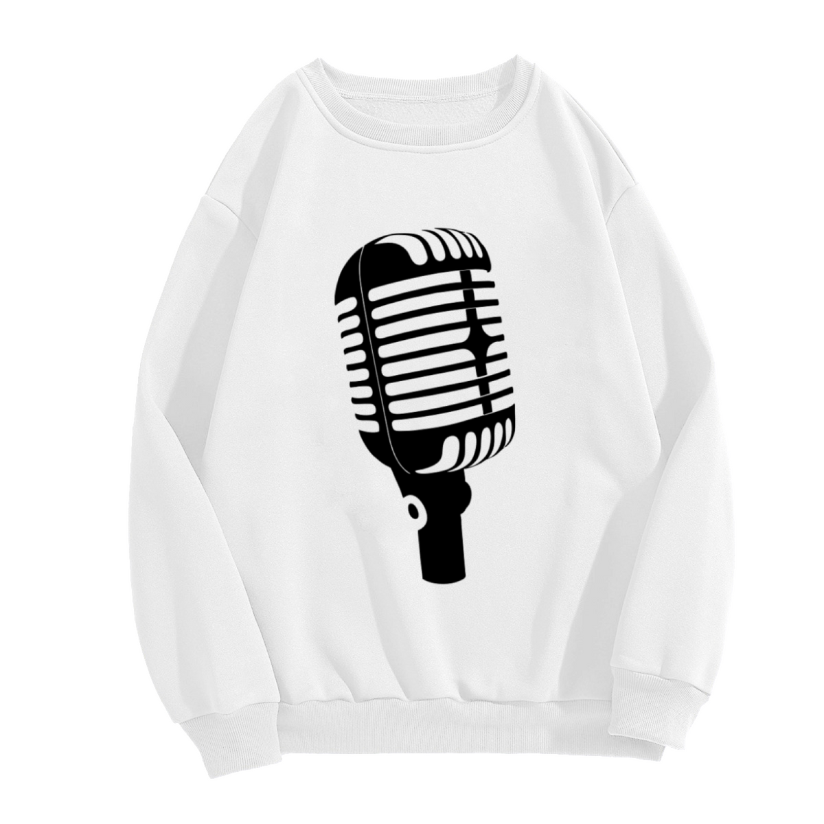Vintage Microphone Silhouette Crewneck Sweatshirt | Classic Broadcast Mic Graphic Pullover, Singer Podcast Gift