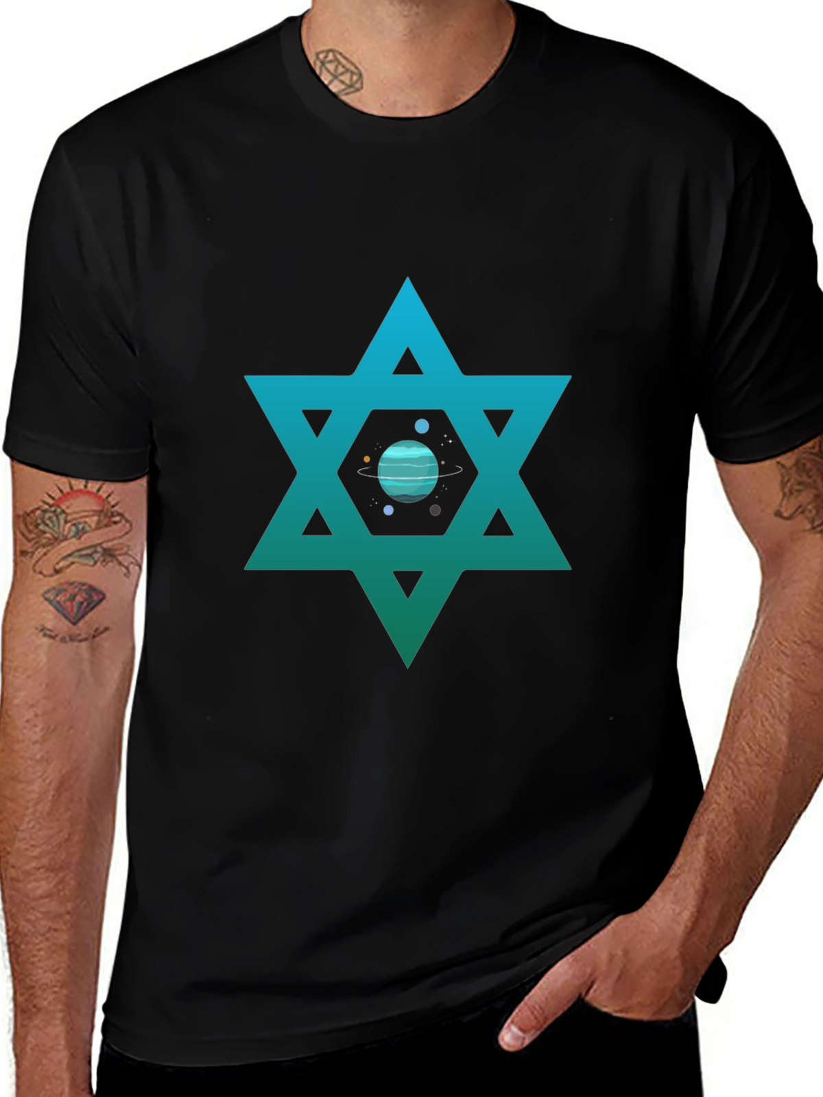Star of David Planet Graphic T-Shirt