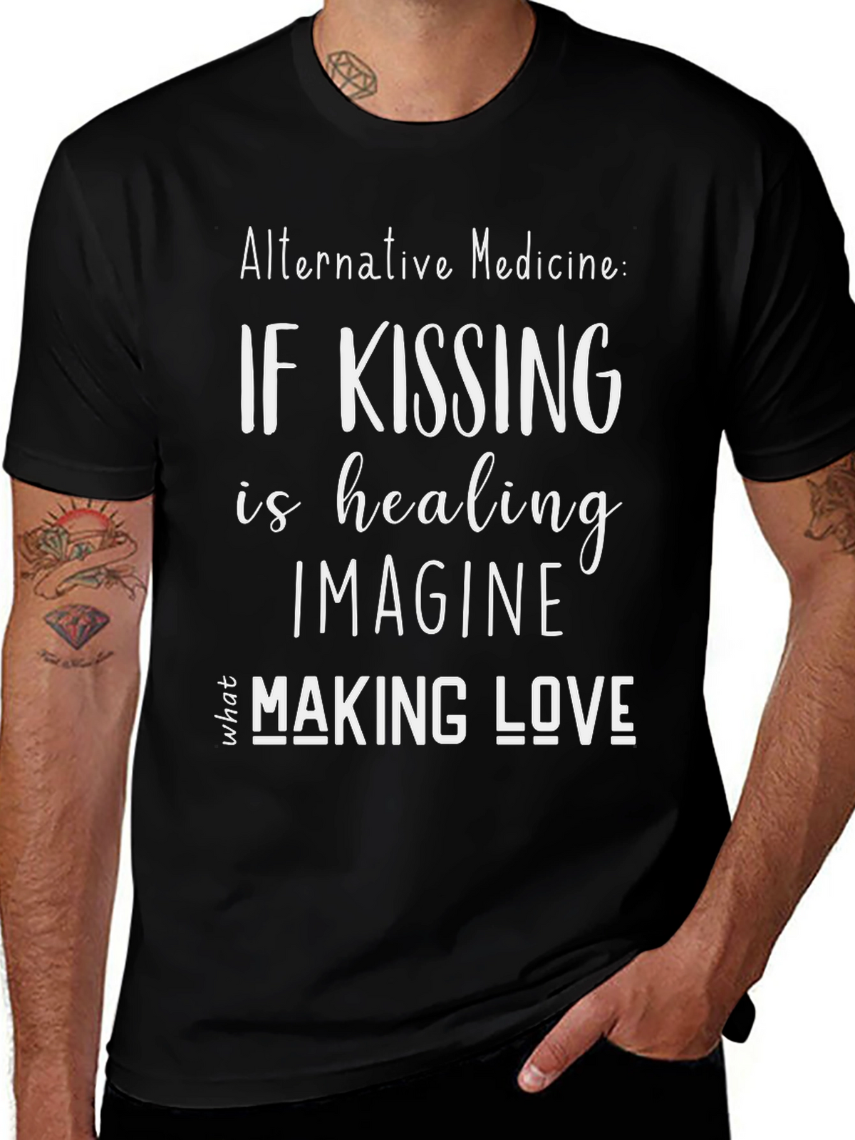 Alternative Medicine Kissing & Love Black T-Shirt