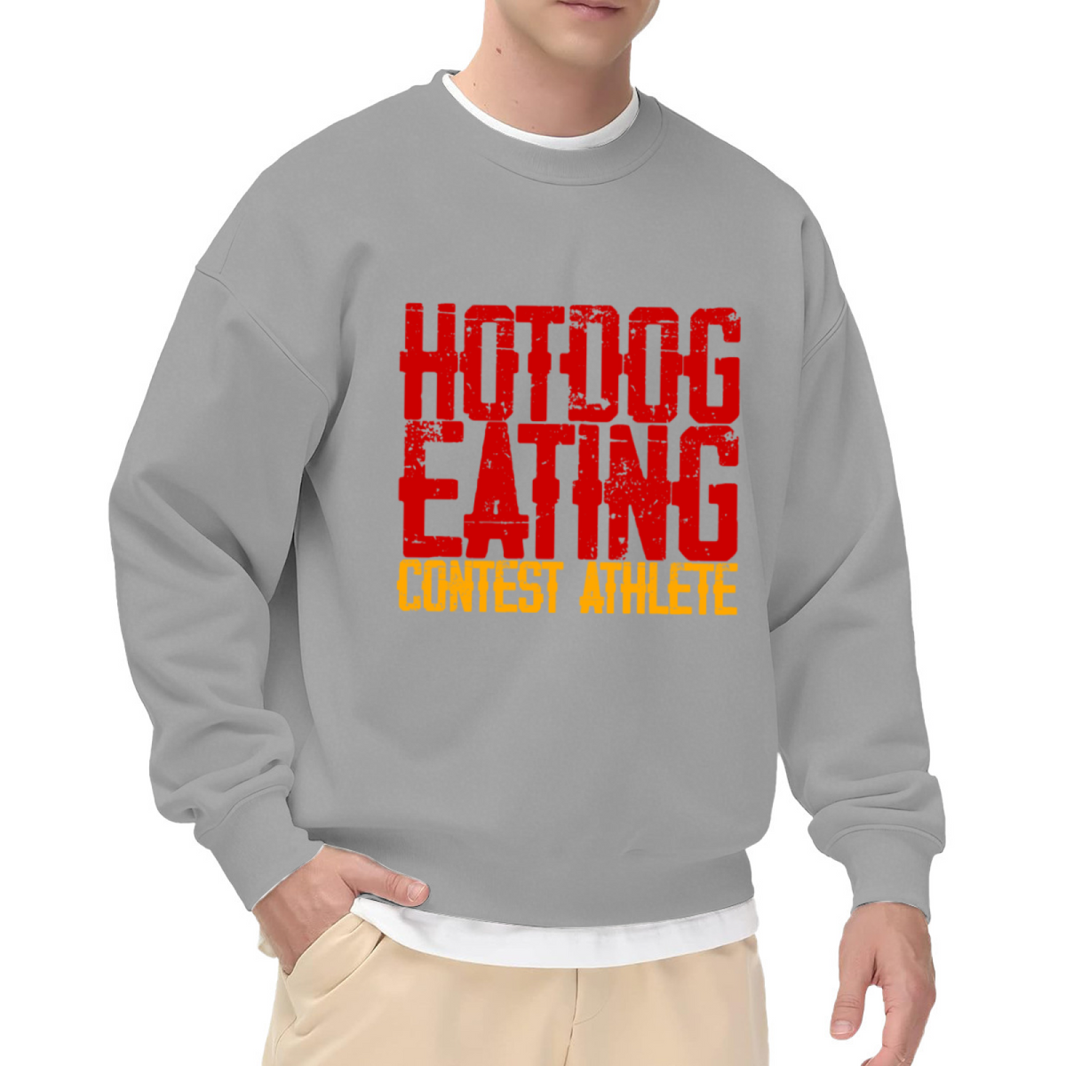 Hotdog Eating Contest Athlete Funny Distressed Crewneck Sweatshirt | Competitive Eating Humor Pullover, Gag Gift