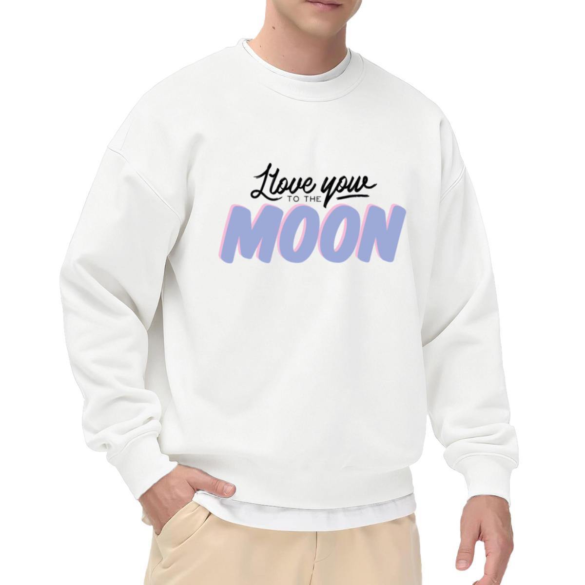 I Love You To The Moon Crewneck Sweatshirt - Cute Heartfelt Quote Pullover, Romantic Gift for Her Him, Love Message Top