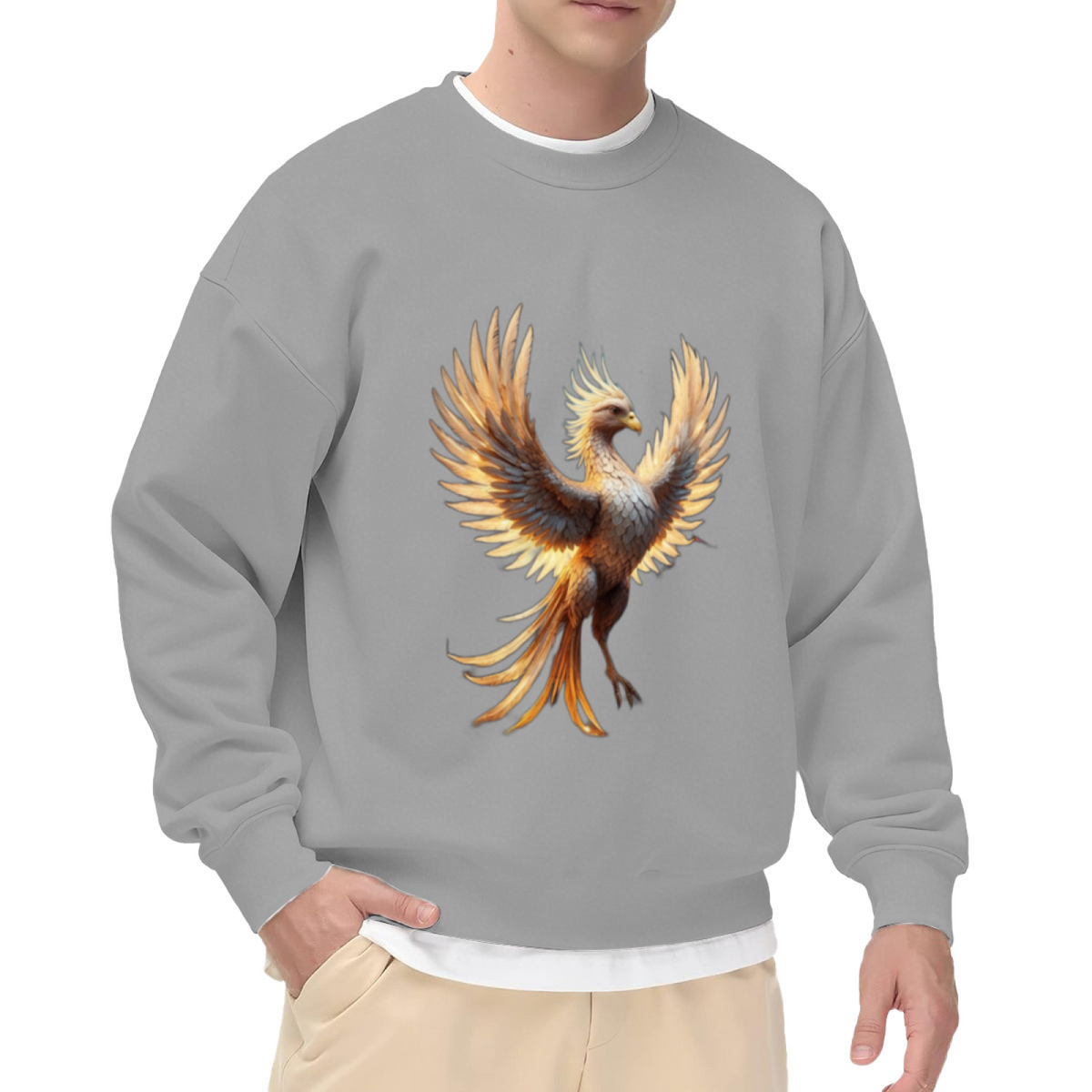 Stunning Detailed Majestic Phoenix Mythical Flying Bird Artwork Crewneck Sweatshirt for Fantasy & Mythic Enthusiasts