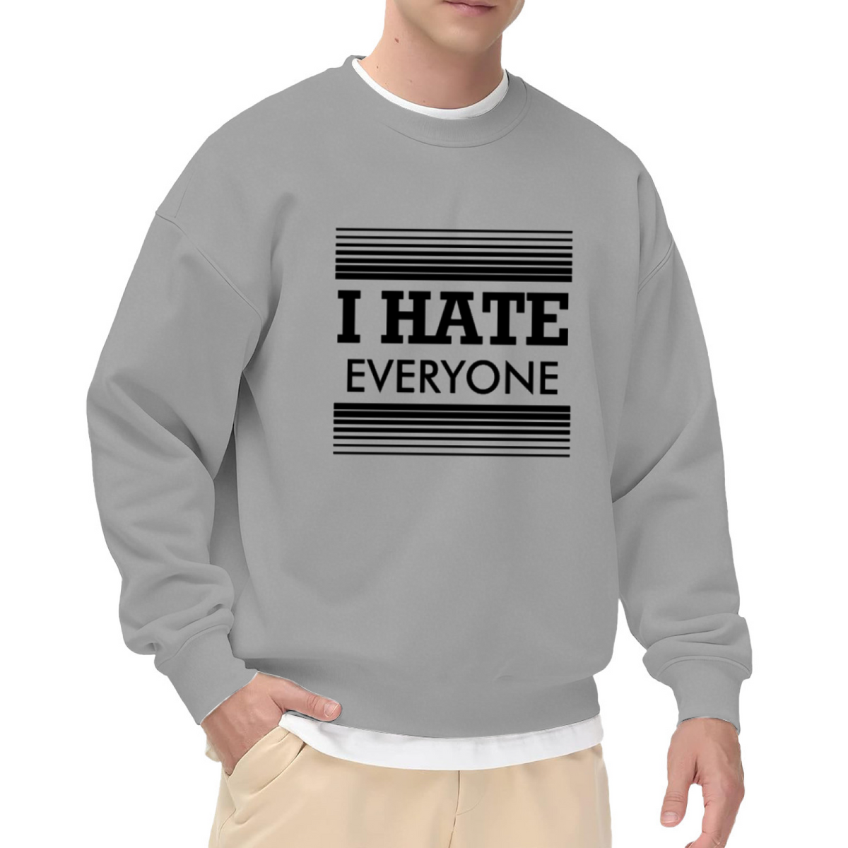 I Hate Everyone Minimalist Sarcastic Crewneck Sweatshirt | Anti-Social Bold Typography Pullover, Dark Humor Top