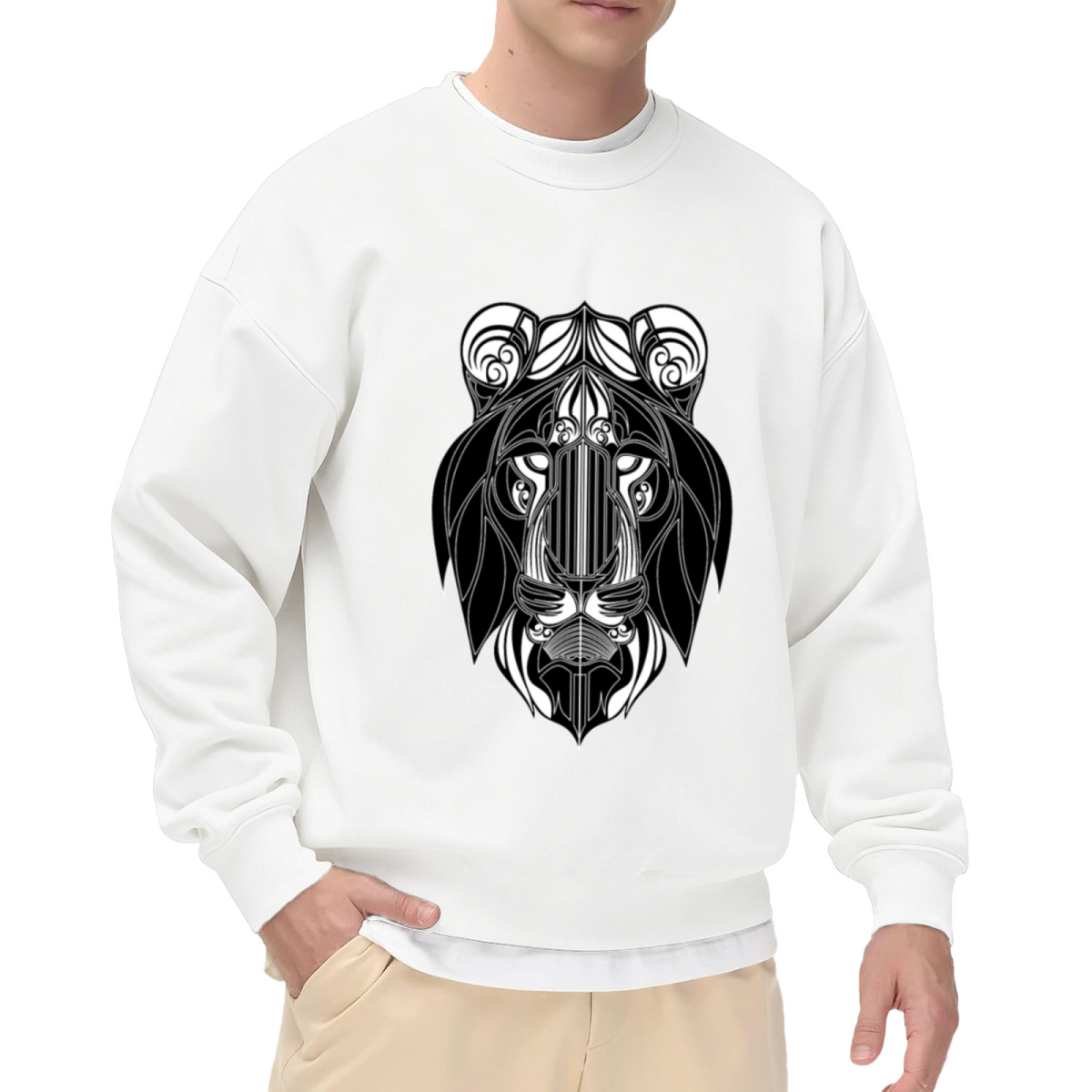 Abstract Bear Head Sweatshirt | Gothic Line Art Animal Graphic Crewneck, Minimalist Symmetrical Pullover Top, Bear Lover Gift for Men Women