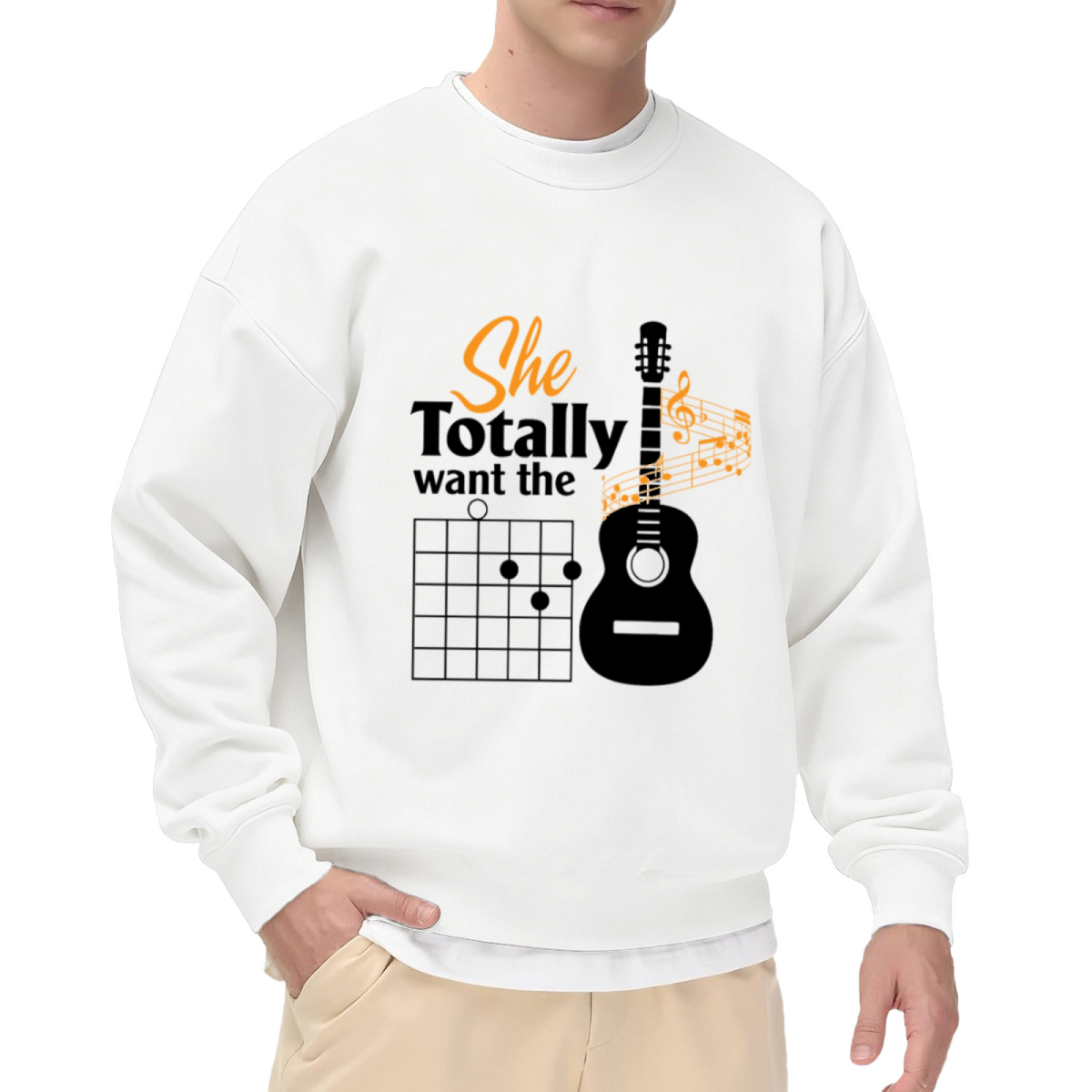 Acoustic Guitar Chord Diagram Crewneck Sweatshirt, Music Notes Treble Clef Pullover, Guitar Lover Gift