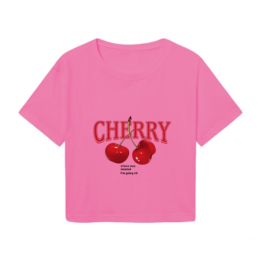 Vintage Cherry Letter Hot Pink Crop Top