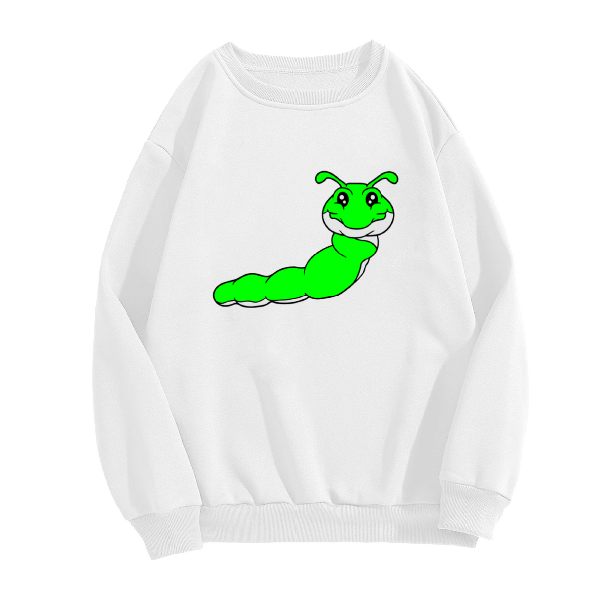 Cute Cartoon Caterpillar Sweatshirt | Playful Green Bug Graphic Crewneck, Kids Nature Pullover Top, Whimsical Insect Gift for Children Adults