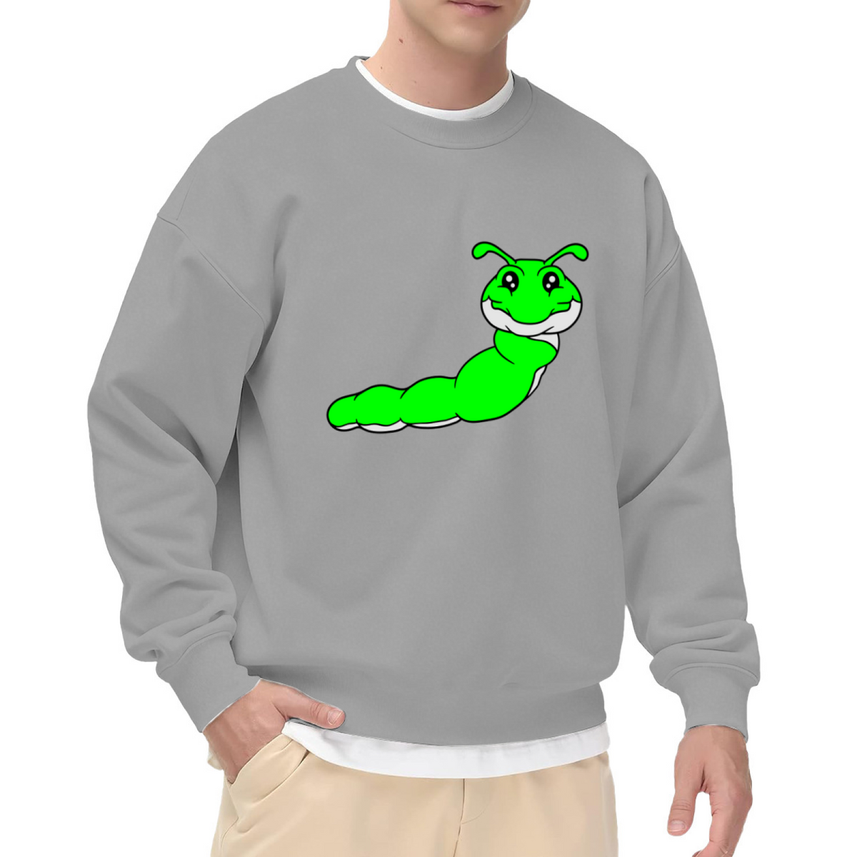 Cute Cartoon Caterpillar Sweatshirt | Playful Green Bug Graphic Crewneck, Kids Nature Pullover Top, Whimsical Insect Gift for Children Adults