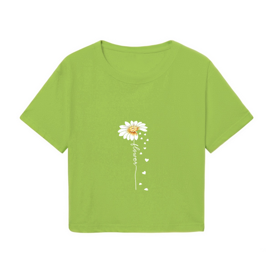 Daisy Flower Heart Handwriting Lime Crop Top ¨C Soft Cottagecore Aesthetic Tee