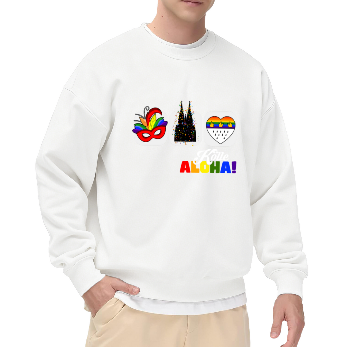 K?ln Carnival Cologne Crewneck Sweatshirt | Colorful Festival Pop Art Pullover, Rainbow Heart Cathedral Graphic Top, Pride Gift