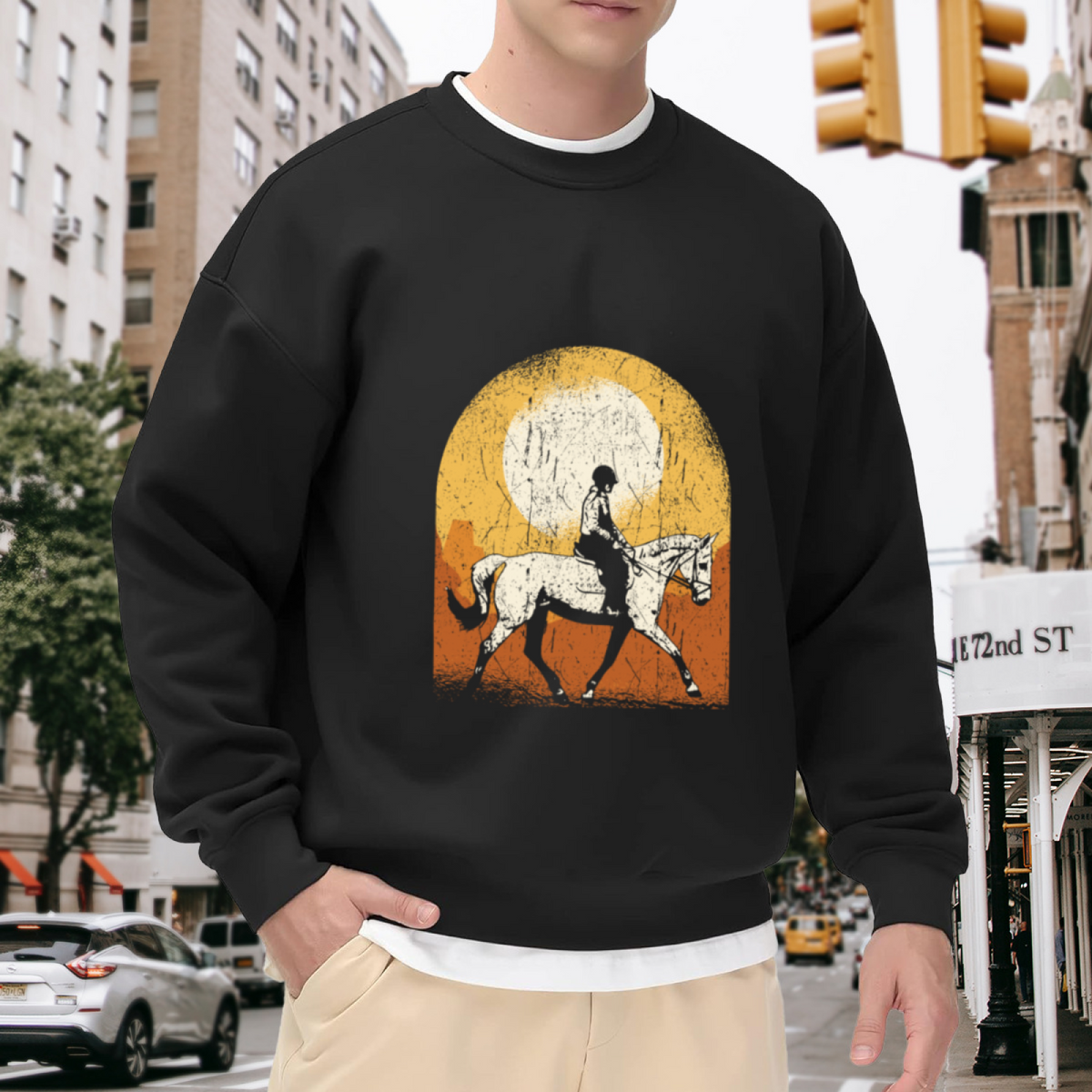 Desert Horse Rider Vintage Crewneck Sweatshirt, Western Sunset Pullover, Horse Lover Gift