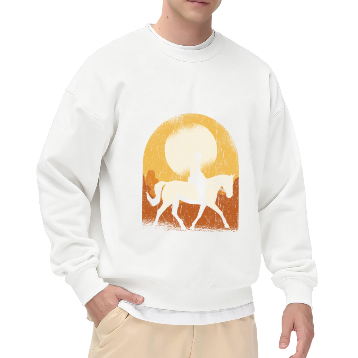Desert Horse Rider Vintage Crewneck Sweatshirt, Western Sunset Pullover, Horse Lover Gift