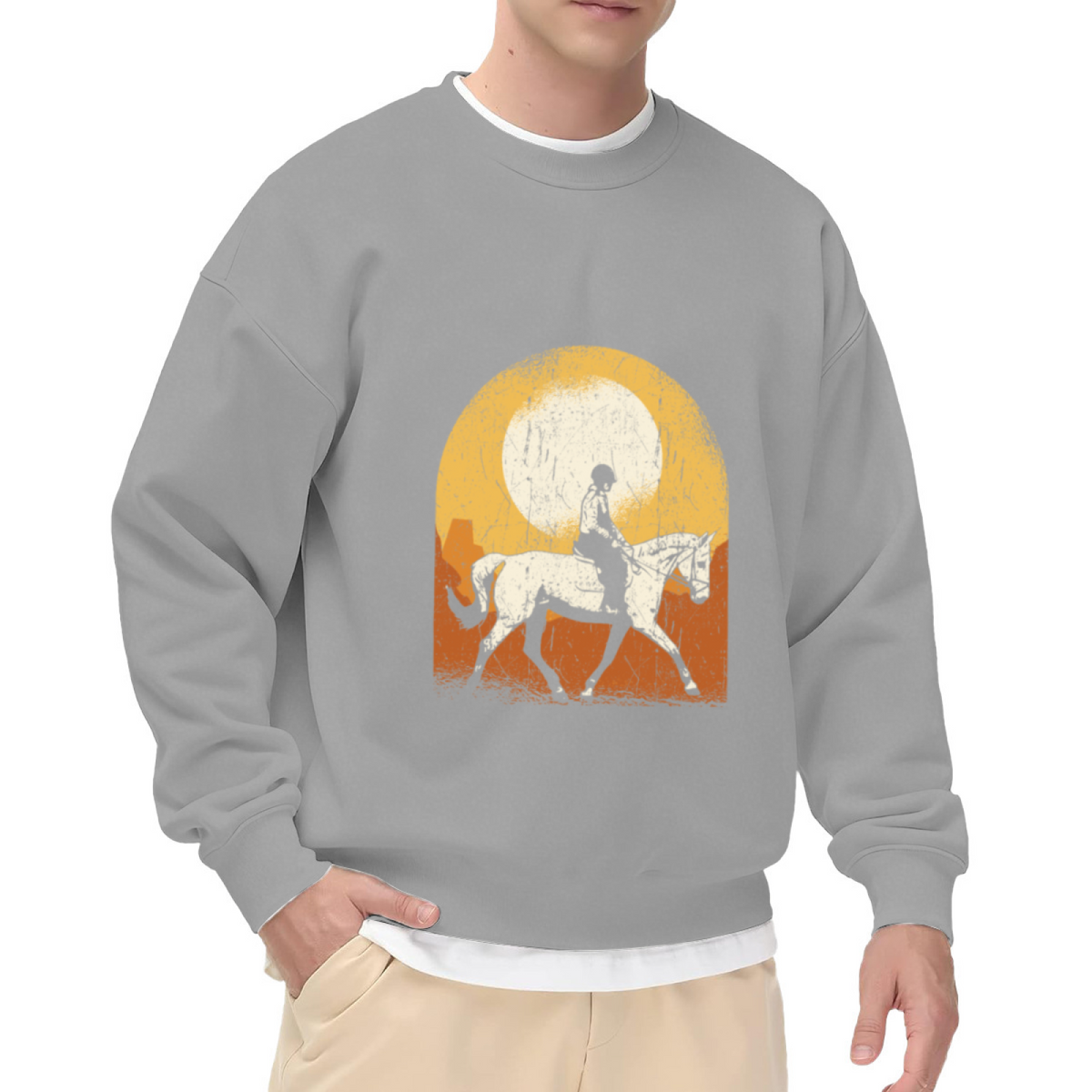 Desert Horse Rider Vintage Crewneck Sweatshirt, Western Sunset Pullover, Horse Lover Gift