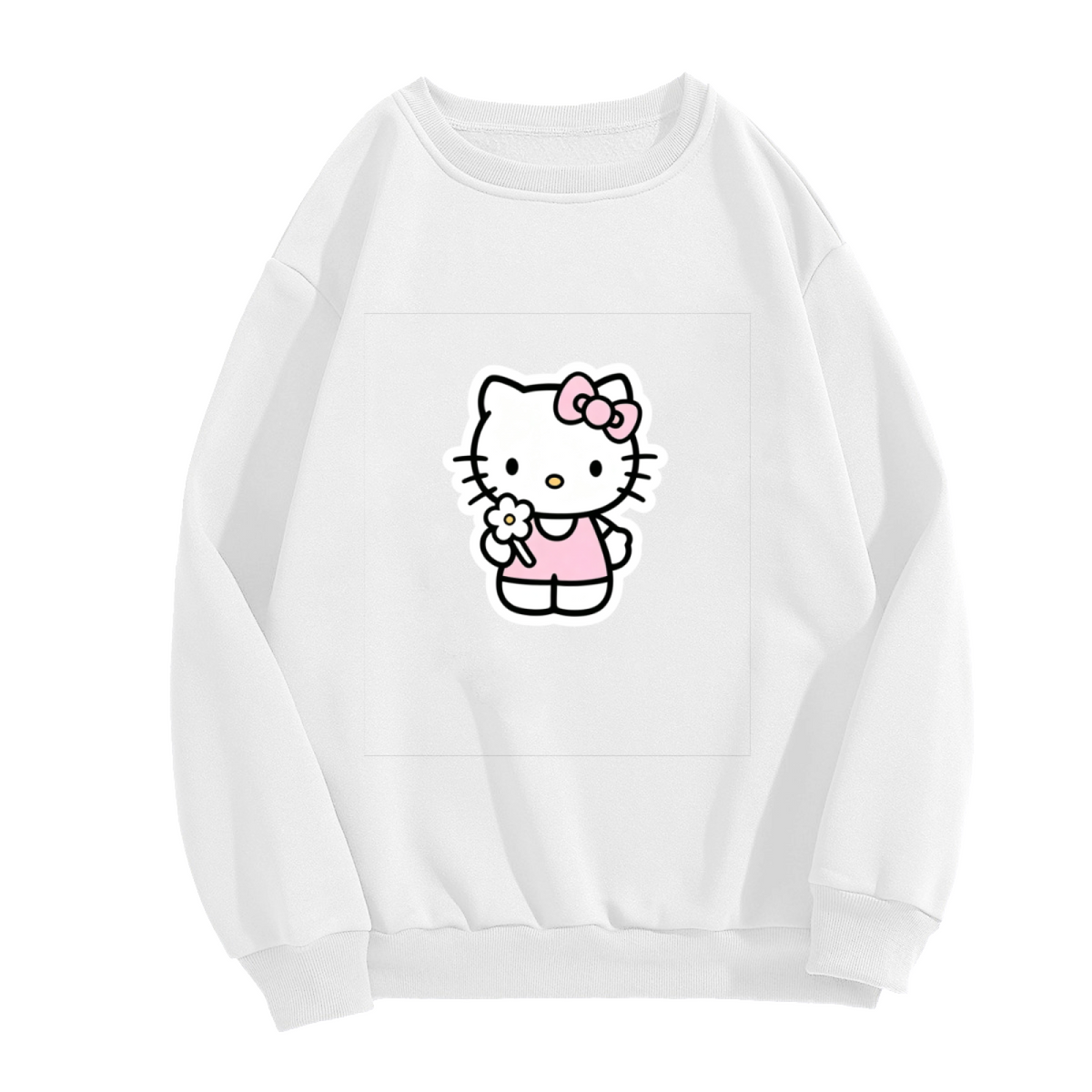 Sweet Hello Kitty Holding Flower Cute Cartoon Crewneck Sweatshirt
