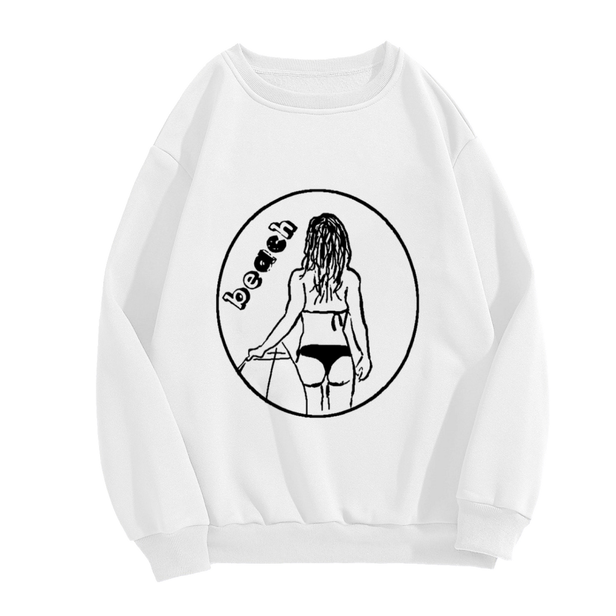 Beach Girl Line Art Crewneck Sweatshirt, Minimalist Surfboard Summer Pullover, Beach Lover Gift