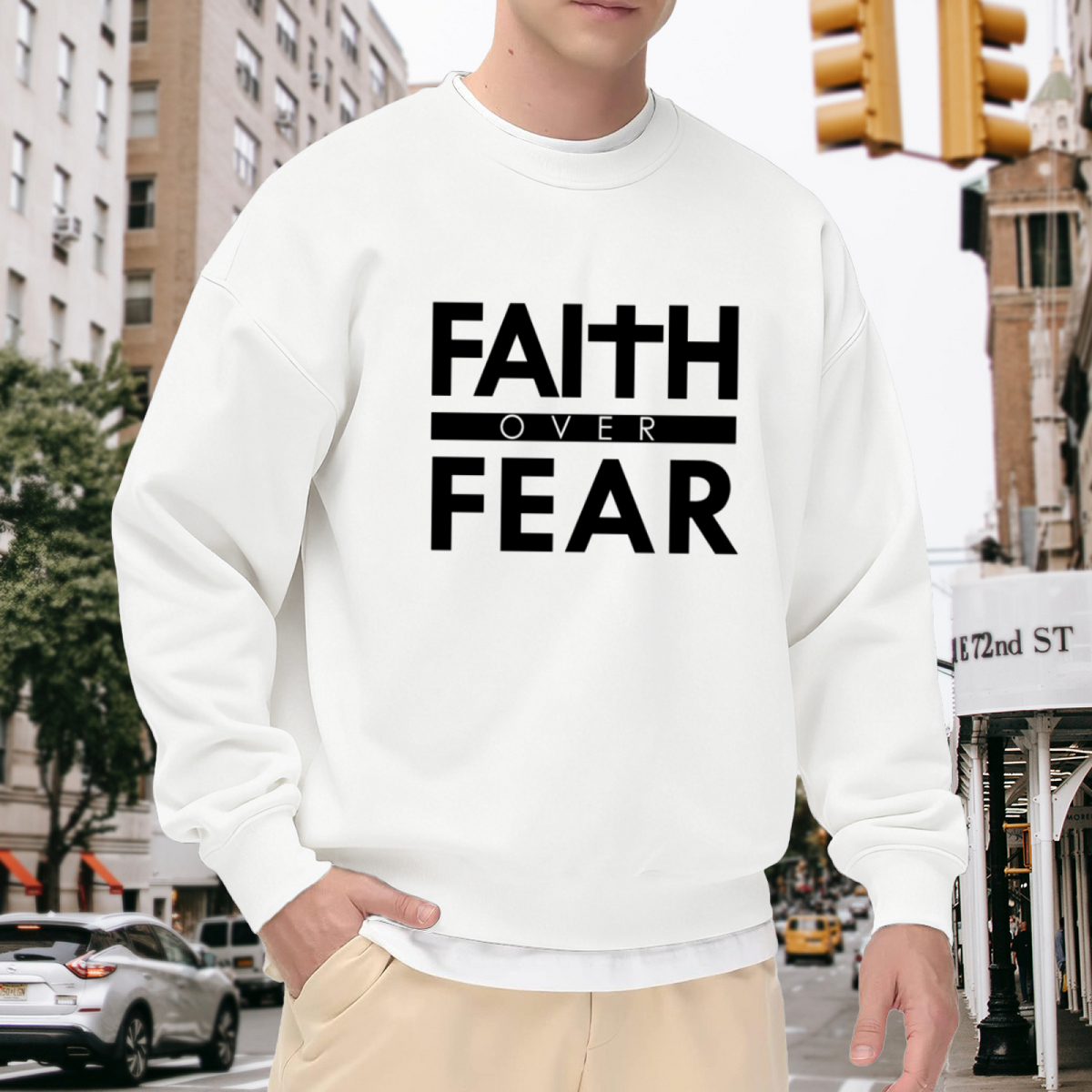 Faith Over Fear Christian Minimalist Crewneck Sweatshirt | Bold Religious Statement Pullover, Inspirational Gift Top
