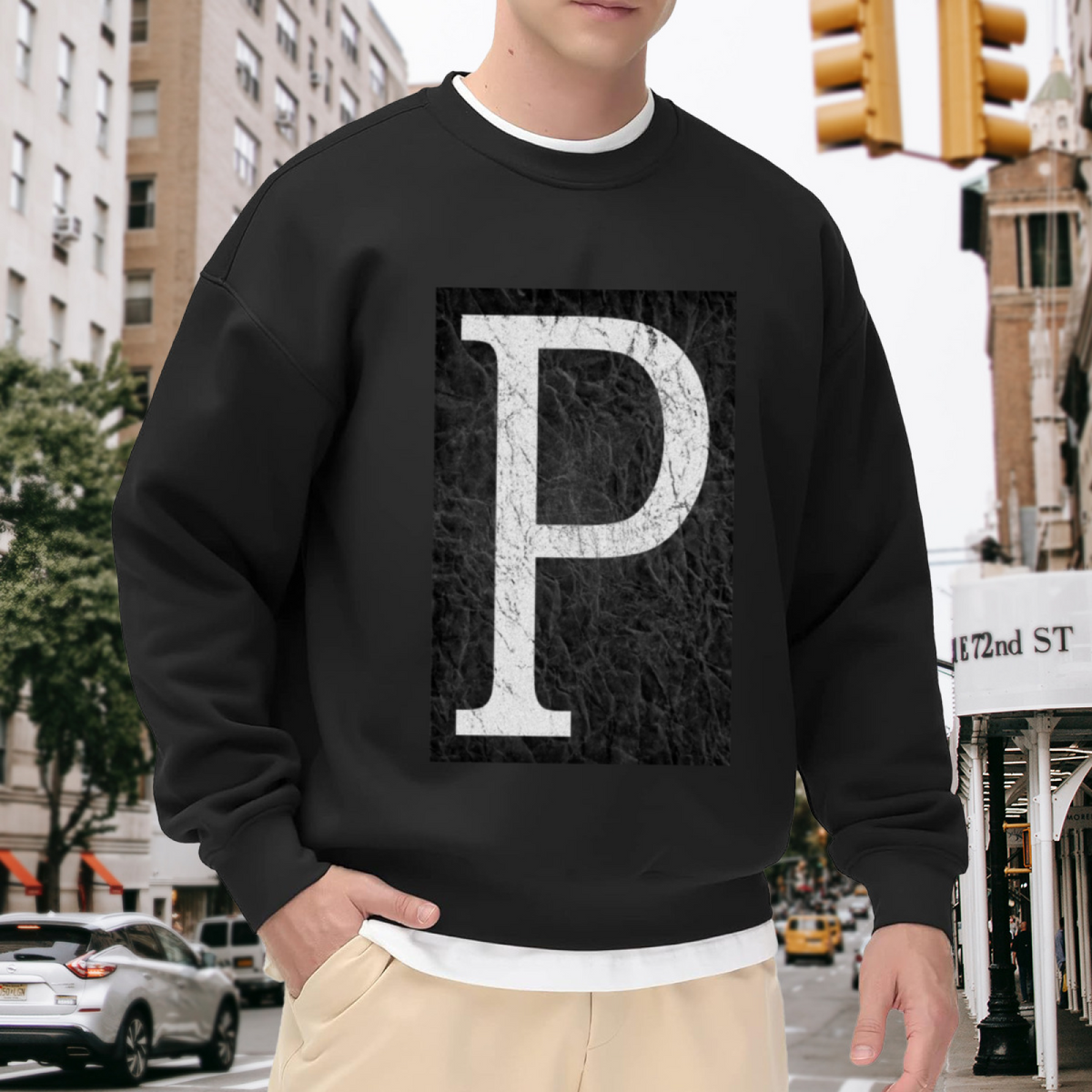 Letter P Marble Texture Crewneck Sweatshirt, Stone Monogram Pullover, Personalized Initial Gift