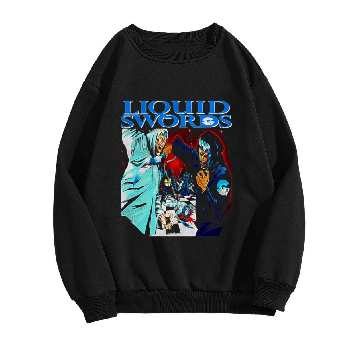 Liquid Swords Martial Arts Chess Battle Graphic Crewneck Sweatshirt | 90s Hip Hop Album Art Comic Pullover, Retro Rap Streetwear Gift