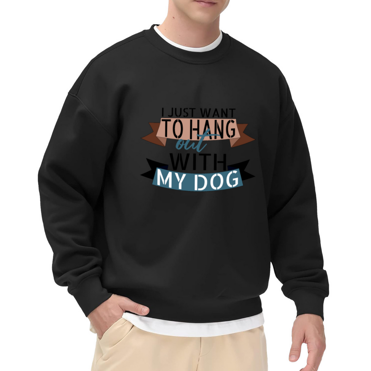 Dog Lover Crewneck Sweatshirt, Funny 'Hang Out With My Dog' Graphic for Pet Owners