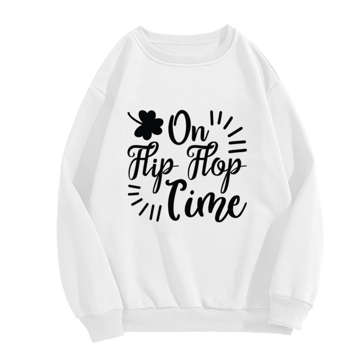 On Flip Flop Time Clover Script Crewneck Sweatshirt | Laid-Back Summer Casual Pullover, St Patrick's Day Gift