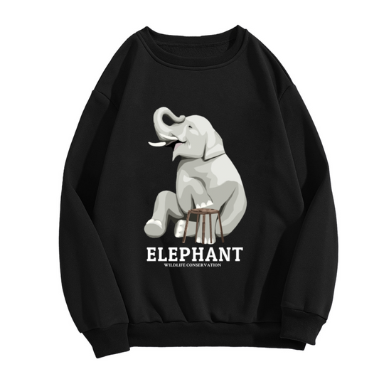Elephant Wildlife Conservation Crewneck Sweatshirt, Cute Cartoon Elephant Pullover, Animal Rescue Gift