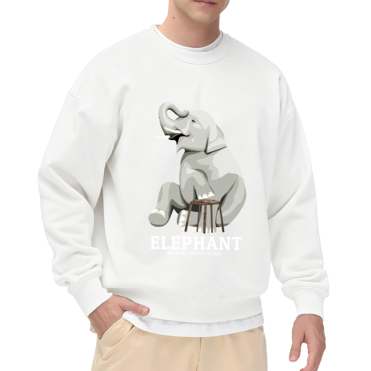 Elephant Wildlife Conservation Crewneck Sweatshirt, Cute Cartoon Elephant Pullover, Animal Rescue Gift